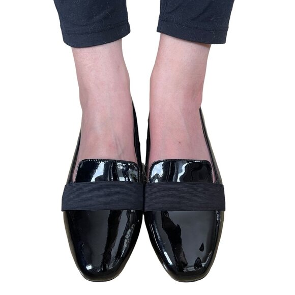 Anthropologie 8.5 Pour la Victoire Patent Leather Loafers Slip On Flats Black - Picture 1 of 8